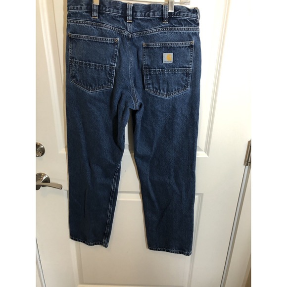 Carhartt Jeans Men 32x28 Blue Denim Rugged Flex Relaxed Fit Workwear Tag 34x32 - Picture 4 of 8